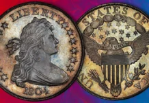 This is an image of the Childs 1804 Draped Bust Silver Dollar.
