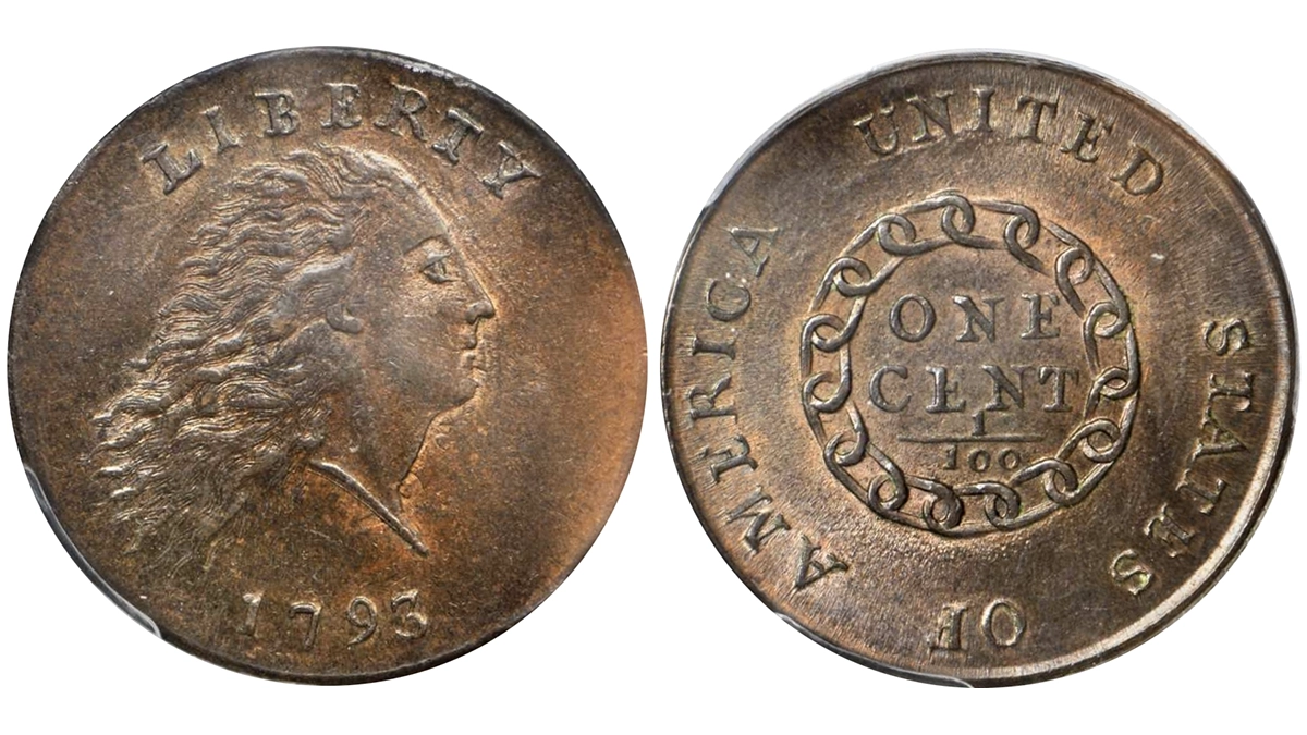 The famous Garrett-Naftzger_Pogue 1793 Chain Cent, S-3. Image: Stack's Bowers.