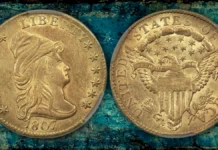 1807 Capped Bust Quarter Eagle graded CACG MS62. Image: Heritage Auctions / CoinWeek.
