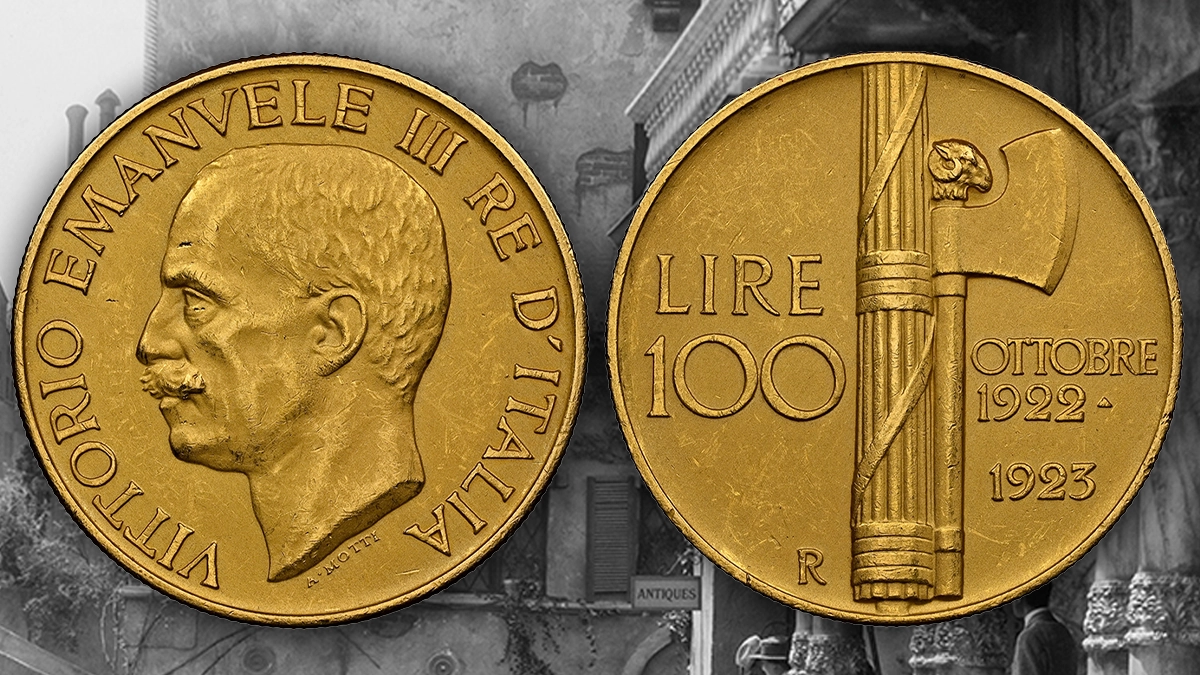The 1923 Italian 100 Lire gold coin was issued to mark the one-year anniversary of the establishment of Italy's fascist government. Image: NGC / Adobe Stock.