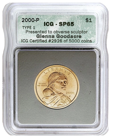 ICG Certified the special finish coins paid our to coin designer Glnna Goodacre.