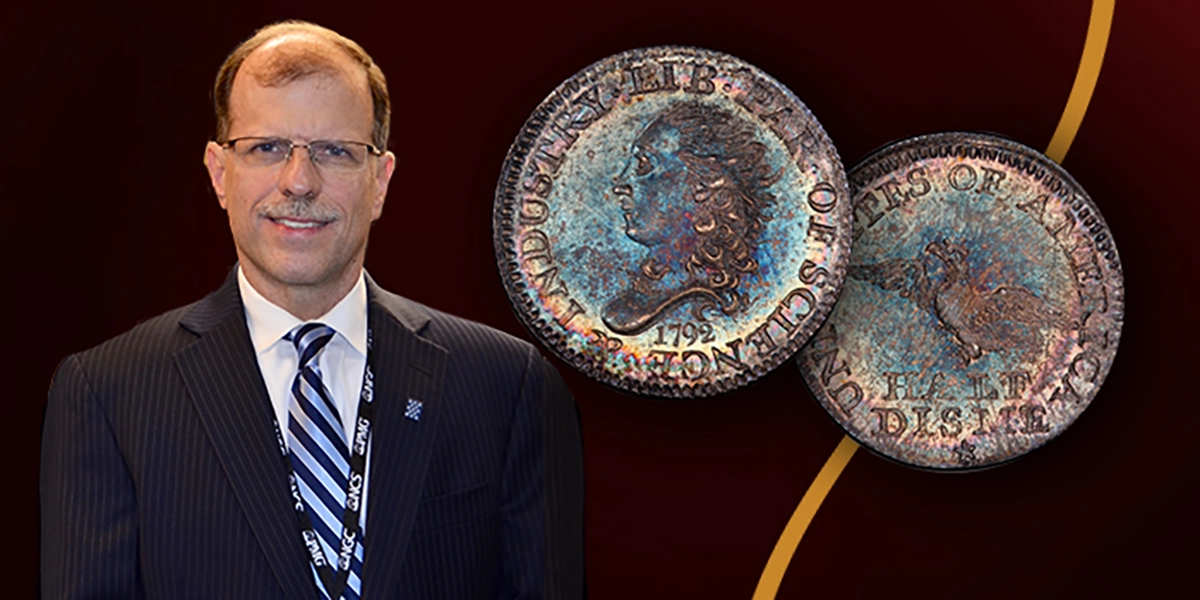 Coin dealer Brian Hendelson and the 1792 half disme.