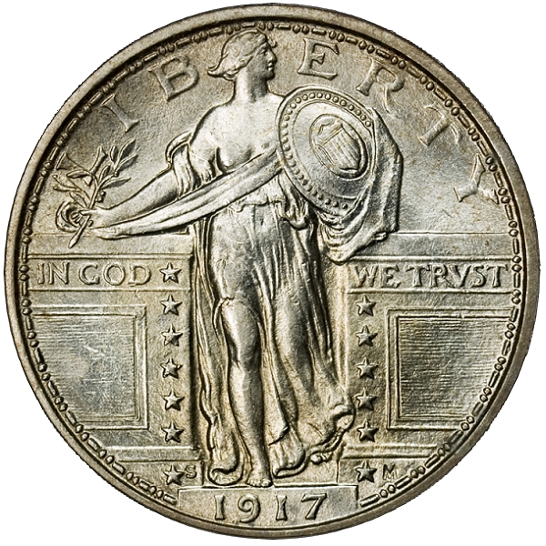 Perfil de moneda de EE. UU.: cuarto de la libertad de pie, tipo 1, 1916-1917