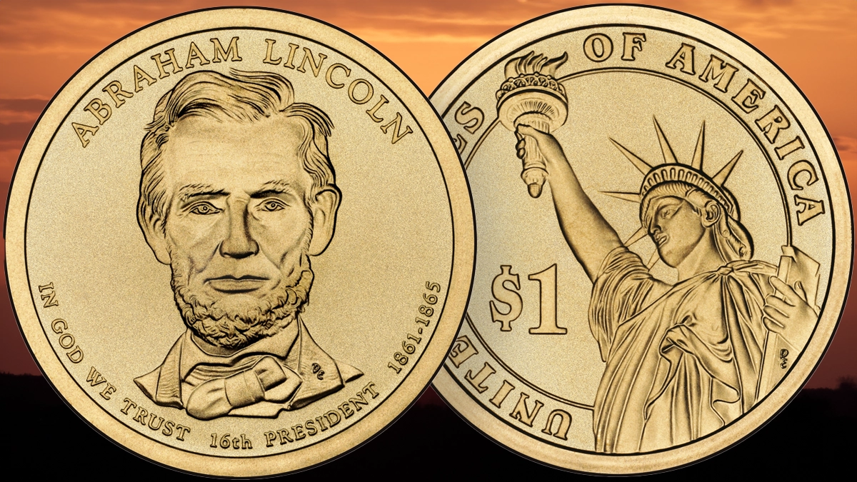 This is an image of the 2010 Abraham Lincoln Presidential Dollar Coin.