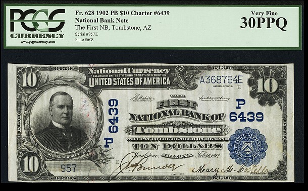Tombstone, AZ - $10 1902 Plain Back Fr. 628 banknote