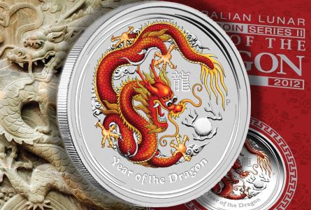 New 2012 1oz Australian Silver Dragon Red/Gold with mint capsule FREE Shipping 