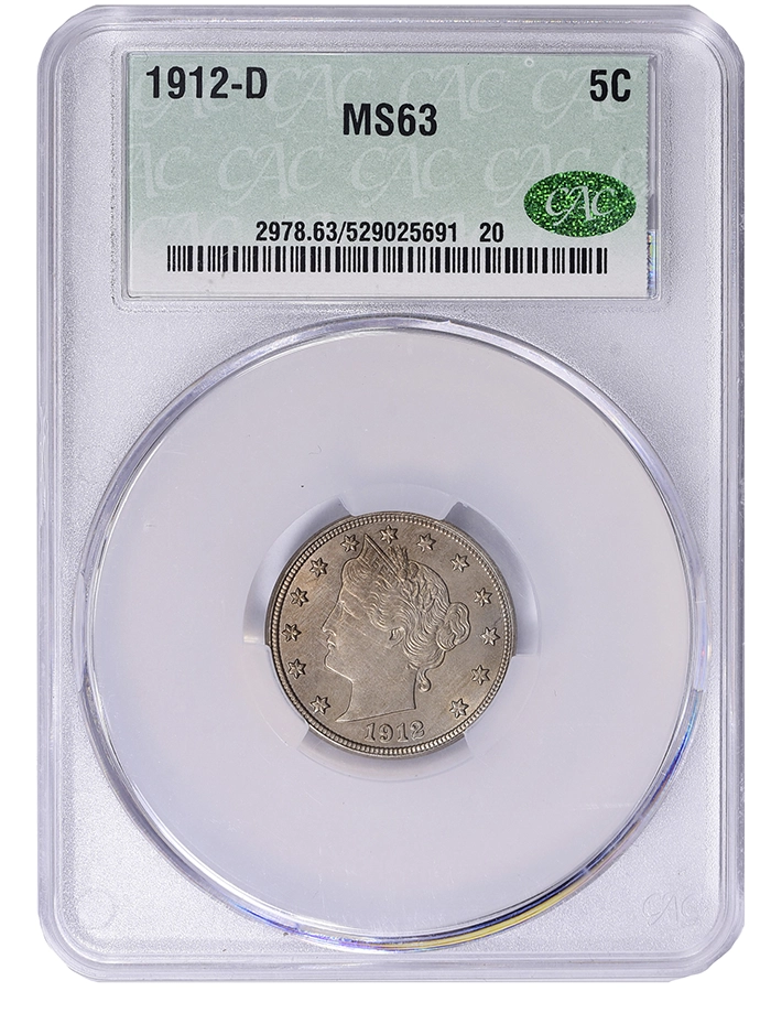 1912-D Liberty Head nickel graded CAC MS63. Image: GreatCollections.