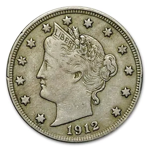 A circulated 1912-D Liberty Head nickel.