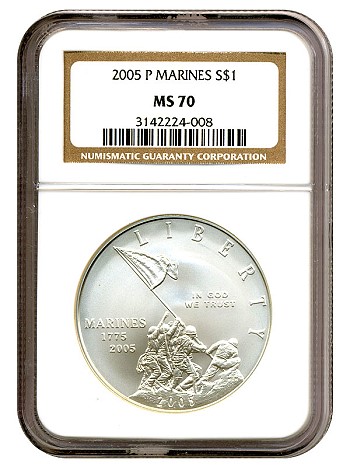 2005-P Marine Corps Dollar graded MS70 by NGC.