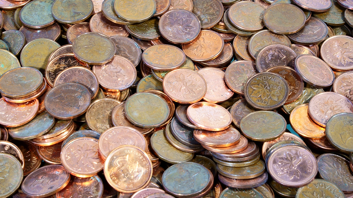 This is an image of a pile of discontinued Canadian Cents.