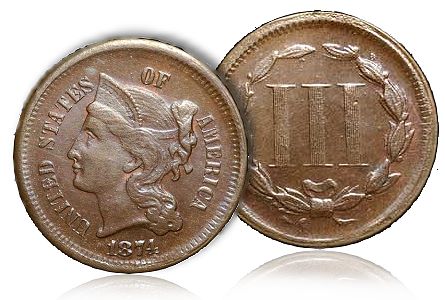 Counterfeit coin Three Cent nickel