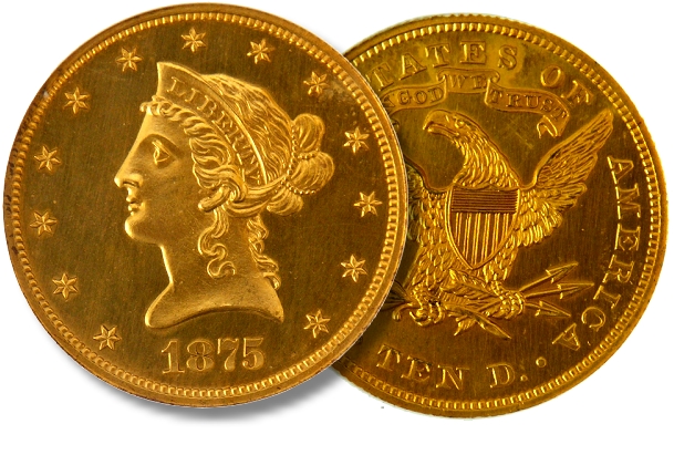 1875 Ten Dollar Pattern Coin - J1446 GILT