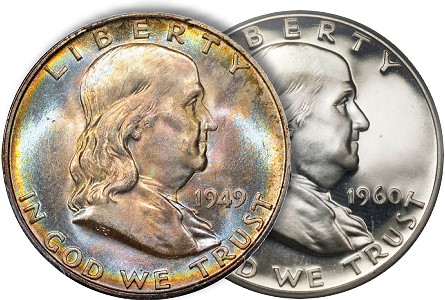 1949 and 1960 Franklin Half Dollars.