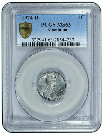 1974-D Lincoln Cent in Aluminum Pattern. Image: PCGS.