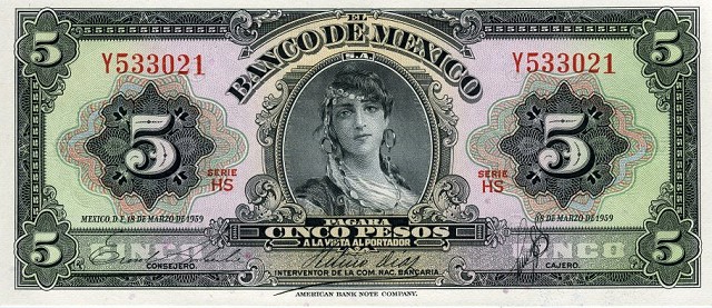Mexico 5 peso note