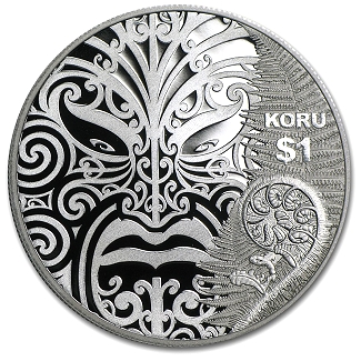New Zealand - 1 Dollar, KM# 373, Silver, Maori Art - Koru