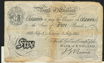 Lot 1179 - Bank of England, J.G.Nairne, £5, 1914 