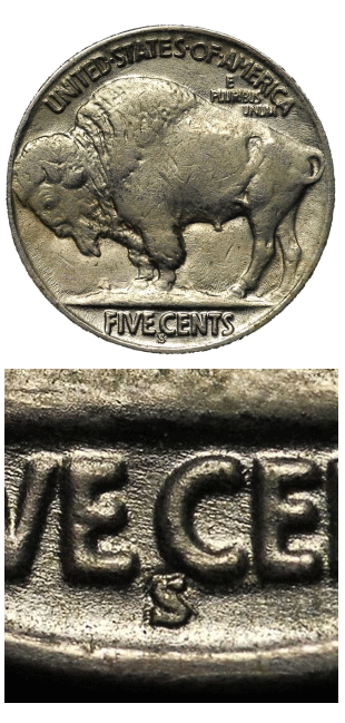 Counterfeit 1924-S Buffalo Nickel Reverse