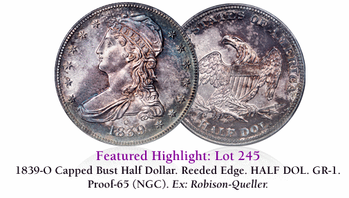 1839-O Capped Bust Half Dollar. Reeded Edge. HALF DOL. GR-1. Proof-65 (NGC)