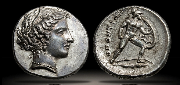 Ancient Greek Coins Lokris, Lokri Opuntii. Silver Stater ca. 350-340 BC. Head of Demeter 
