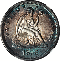 1858-O Liberty Seated Quarter. 