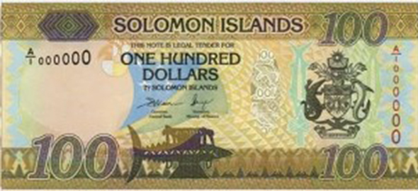 Solomon Islands $100 bank note, front