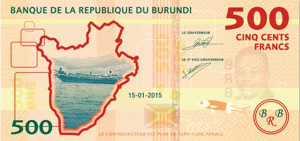 Back of the new Burundian 500-BIF note
