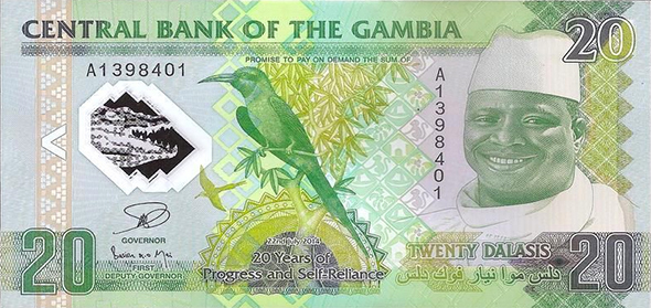Front, 2014 Gambian 20-dalasi polymer bank note