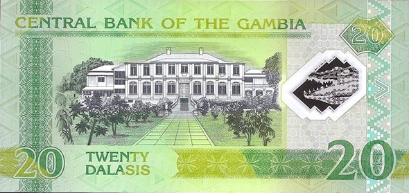 Back, 2014 Gambian 20-dalasi polymer bank note