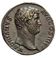 Roman bronze coin of Hadrian, restored 2015 - obv