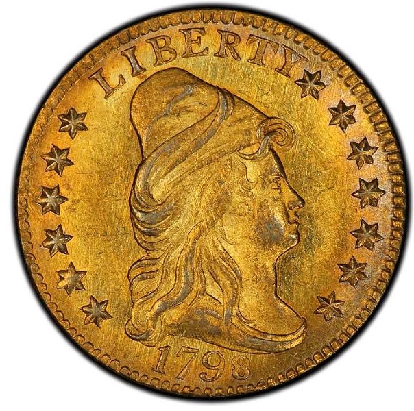 1798 Capped Bust Right Quarter Eagle. Bass Dannreuther-1. Rarity-5+. Close Date, Four Berries. Mint State-65 