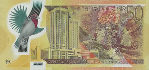 Back, 2014 $50 polymer Trinidad and Tobago bank note