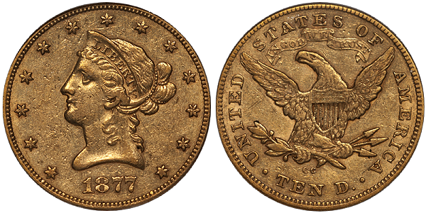 1877-CC $10.00 PCGS EF45 CAC