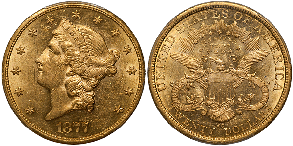 1877-CC $20.00 PCGS AU58 CAC