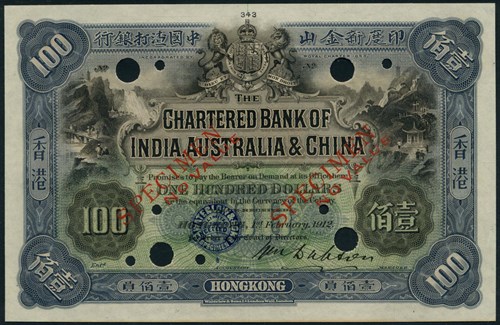 Lot 78, colour trial $100, 1 February 1912, Estimated: S$20,000 - 30,000 (US$14,800 - $22,200)