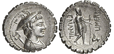 ROMAN REPUBLICAN. C. Mamilius Limetanus. Struck 82 BC. AR Denarius.