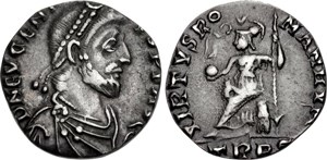 silver siliqua of the Roman usurper Eugenius (A.D. 392 to 394)