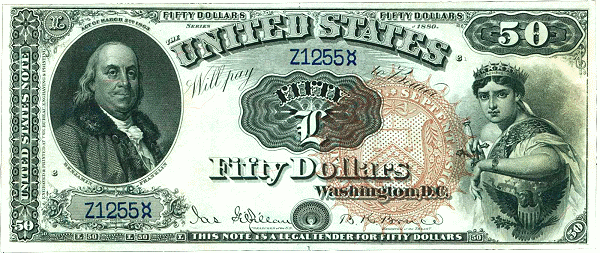 Fr. 155. 1880 $50 Legal Tender Note. PMG Choice About Uncirculated 58.