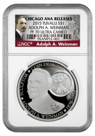 Tuvalu 2015 Adolph A. Weinman $1 Silver coin in special NGC holder, ModernCoinMart