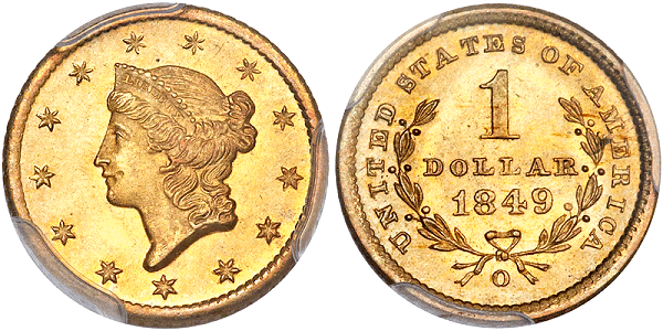 1849-O $1.00 PCGS MS65+ CAC Gold Sticker