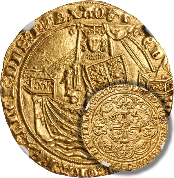 GREAT BRITAIN. Noble, ND (ca. 1361-69). Edward III (1327-77). NGC MS-63