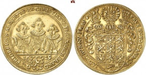 Frederick, Albrecht and Christian, 1625-1634. 5 ducats 1629, Nuremberg. Unique. Extremely fine