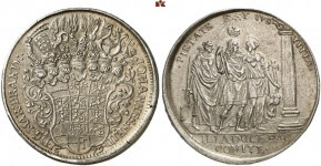 John Frederick, 1667-1686. Thick double reichsthaler 1679, Schwabach. Unique. Extremely fine