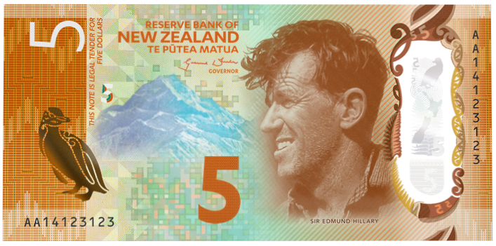 New Zealand 2015 $5 Bank Note feat. Sir Edmund Hillary