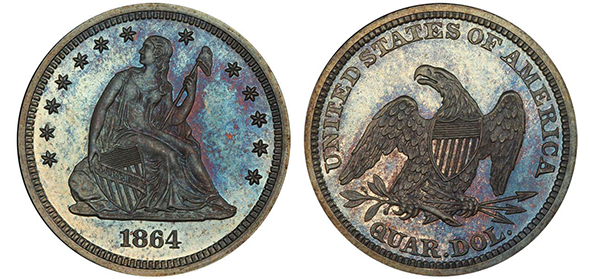 1864 Seated Liberty 25c, PCGS PR67