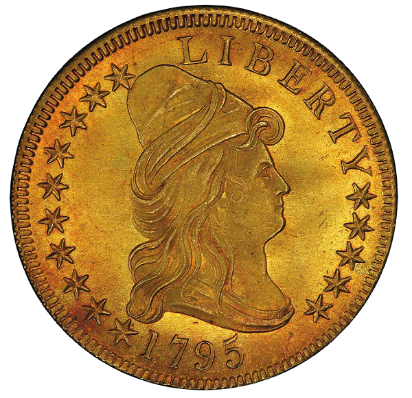 finest known 1795 $10 in existence, graded MS-66+ (PCGS)