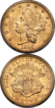 1866-S Double Eagle, courtesy HA.com