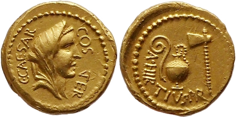 ROMAN: Gaius Julius Caesar aureus, ca. 46 BCE