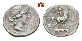 Manius Aemilius Lepidus. Wreathed female head r.//Equestrian statue r. above three-arched structure. Gens Aemilia.