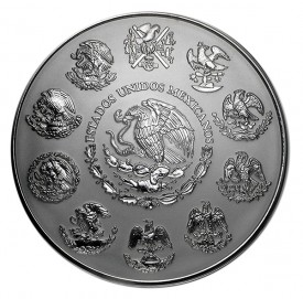 The obverse of the 2015 Mexican Aztec Calendar 1-Kilo Silver Coin.